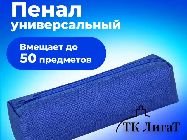 Пенал-тубус ПИФАГОР на молнии, ткань, синий, 20х5 см, 272257