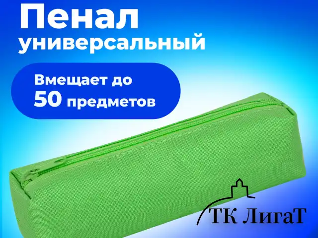 Пенал-тубус ПИФАГОР на молнии, ткань, зеленый, 20х5 см, 272258