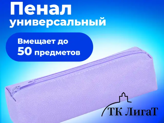 Пенал-тубус ПИФАГОР на молнии, ткань, пастельно-фиолетовый, 20х5 см, 272259