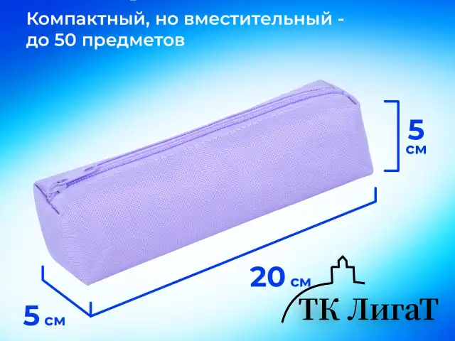 Пенал-тубус ПИФАГОР на молнии, ткань, пастельно-фиолетовый, 20х5 см, 272259