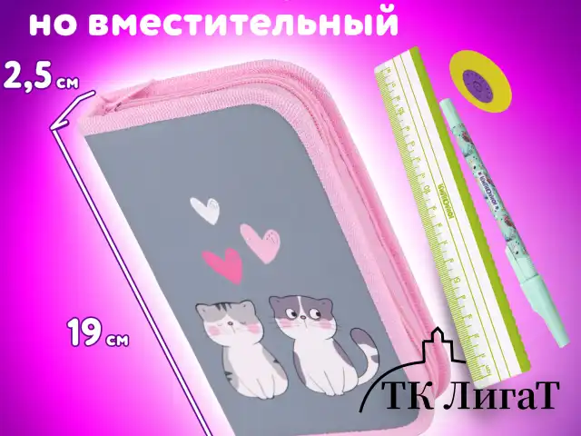Пенал ЮНЛАНДИЯ, 1 отделение, картон с эффектом soft-touch, 19х11 см, "Sweet whiskers", 272261