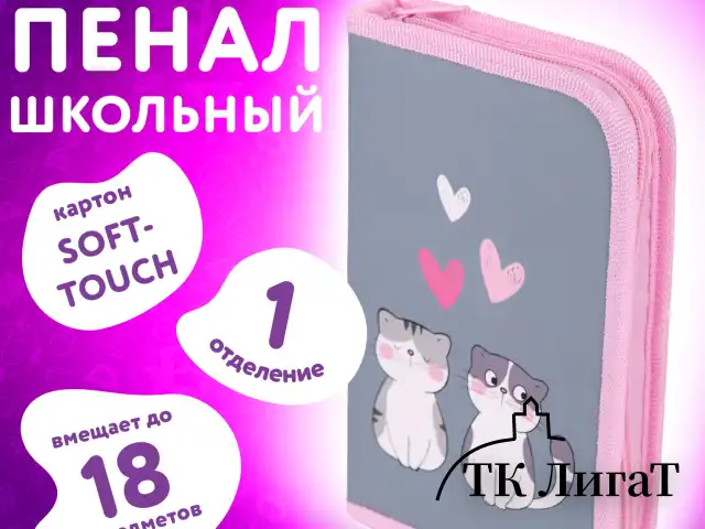 Пенал ЮНЛАНДИЯ, 1 отделение, картон с эффектом soft-touch, 19х11 см, "Sweet whiskers", 272261