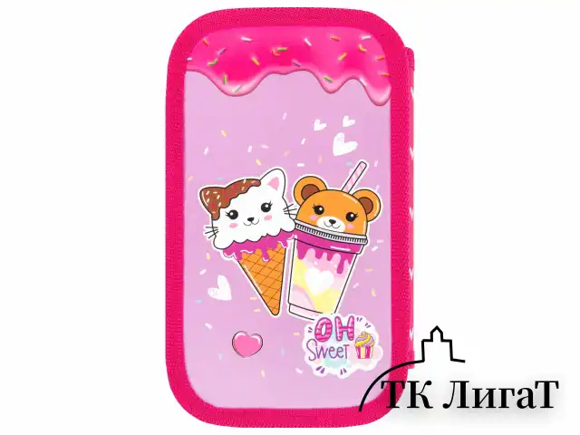 Пенал ЮНЛАНДИЯ, 2 отделения, картон с эффектом soft-touch, 19х11 см, "Candy friends", 272263