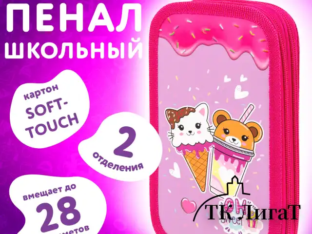 Пенал ЮНЛАНДИЯ, 2 отделения, картон с эффектом soft-touch, 19х11 см, "Candy friends", 272263