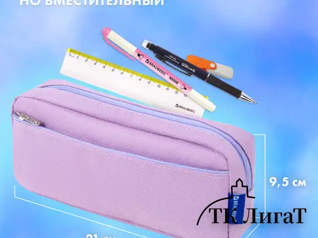 Пенал мягкий BRAUBERG PASTEL, 2 отделения, фиолетовый, 21х9,5х5 см, 272278
