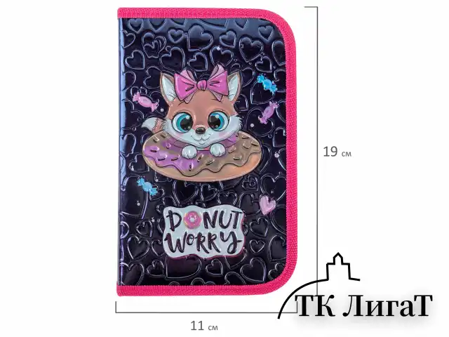 Пенал ЮНЛАНДИЯ, 1 отделение, металлизированный картон, конгрев, 19х11 см, "Donut worry", 272281