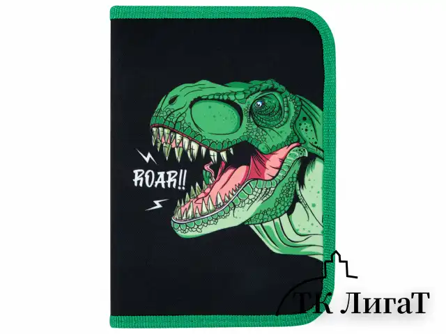 Пенал ПИФАГОР, 1 отделение, 2 откидные планки, полиэстер, 20х14 см, "Dino roar", 272290