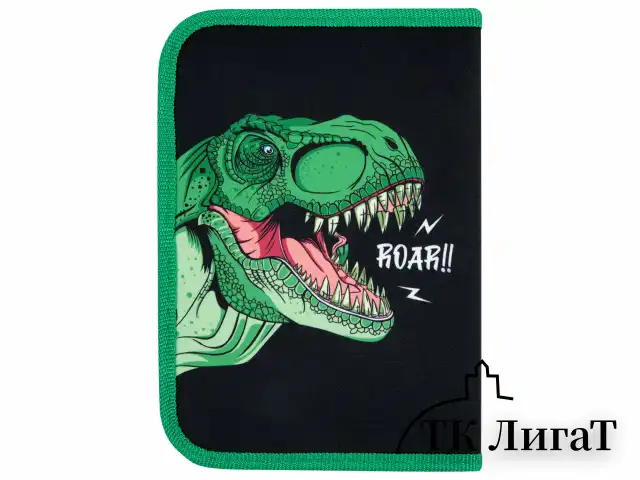 Пенал ПИФАГОР, 1 отделение, 2 откидные планки, полиэстер, 20х14 см, "Dino roar", 272290