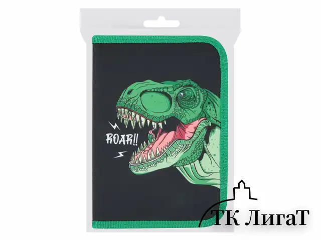 Пенал ПИФАГОР, 1 отделение, 2 откидные планки, полиэстер, 20х14 см, "Dino roar", 272290
