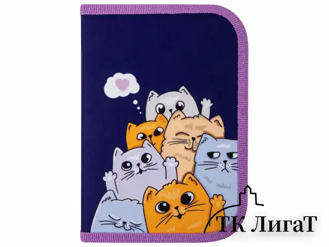Пенал ПИФАГОР, 1 отделение, 1 откидная планка, полиэстер, 19х13 см, "Cats greetings", 272291