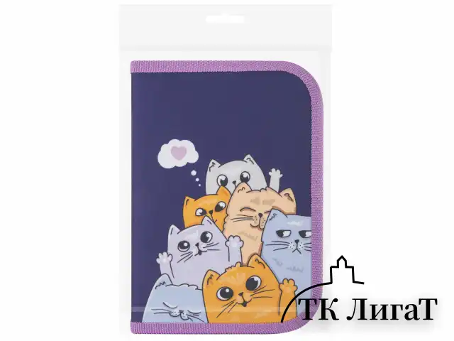 Пенал ПИФАГОР, 1 отделение, 1 откидная планка, полиэстер, 19х13 см, "Cats greetings", 272291
