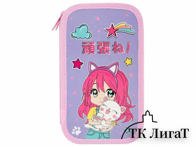 Пенал ЮНЛАНДИЯ, 2 отделения, ламинированный картон, конгрев, 19х11 см, "Anime hugs", 272293