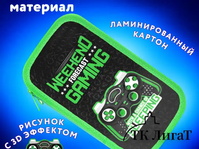 Пенал ЮНЛАНДИЯ, 2 отделения, ламинированный картон, конгрев, 19х11 см, "Gaming", 272294
