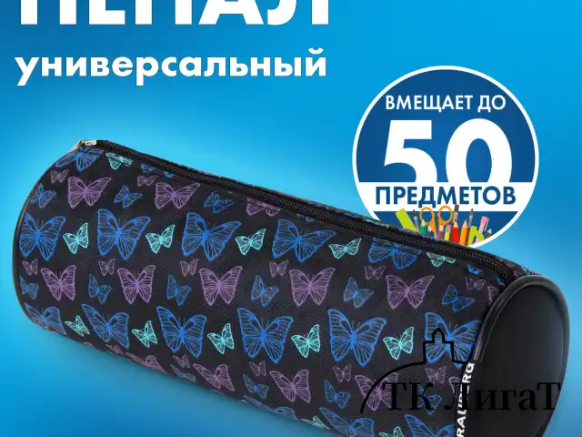 Пенал-косметичка BRAUBERG, Butterflies, черный, 20х7х7см, 272296