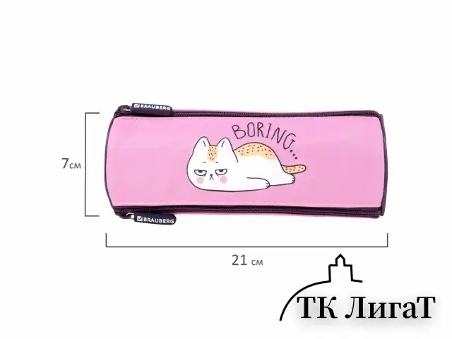 Пенал BRAUBERG, 3 отделения, нейлон, 21х7х7 см, "Lazy cat", 272306