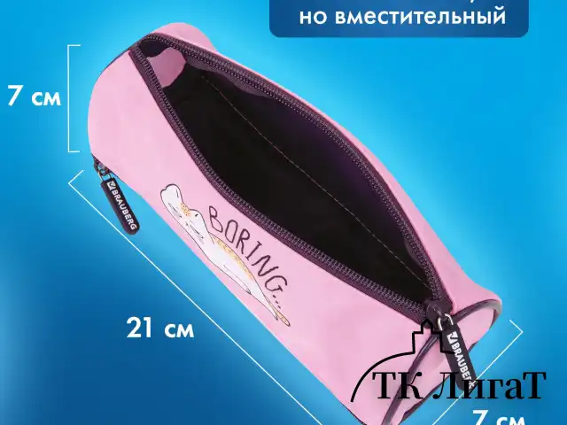 Пенал BRAUBERG, 3 отделения, нейлон, 21х7х7 см, "Lazy cat", 272306