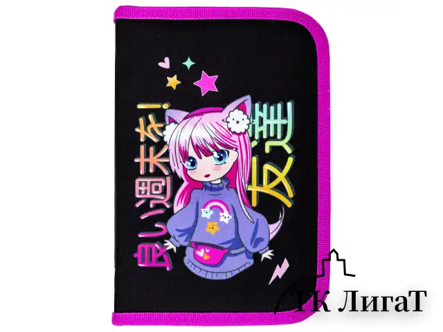 Пенал BRAUBERG, 1 отделение, 1 откидная планка, полиэстер, 21х14 см, "Anime girl", 272323