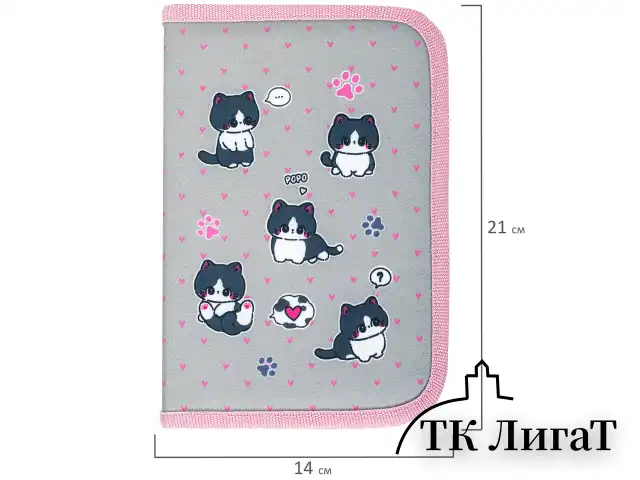 Пенал BRAUBERG, 1 отделение, полиэстер, 21х14 см, "Cat patches", 272327