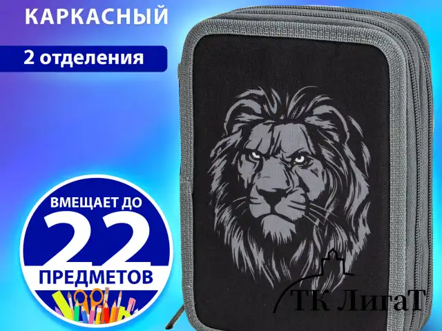 Пенал BRAUBERG, 2 отделения, полиэстер, 21х14 см, "Savage lion", 272331