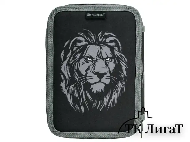 Пенал BRAUBERG, 2 отделения, полиэстер, 21х14 см, "Savage lion", 272331