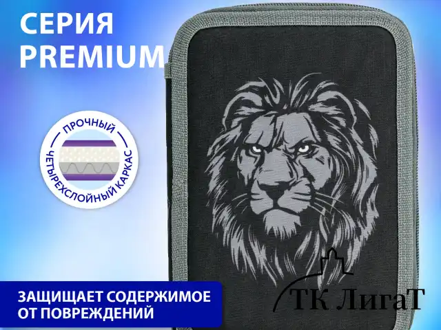 Пенал BRAUBERG, 2 отделения, полиэстер, 21х14 см, "Savage lion", 272331