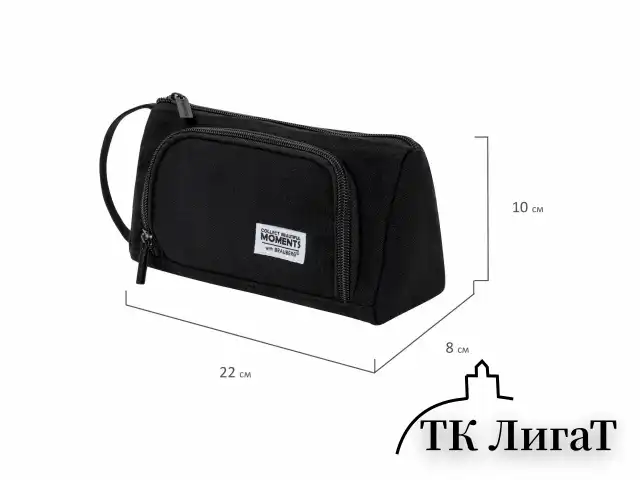 Пенал-косметичка BRAUBERG с ручкой, 1 откидная планка, полиэстер, 22x10х8 см, Black, 272339