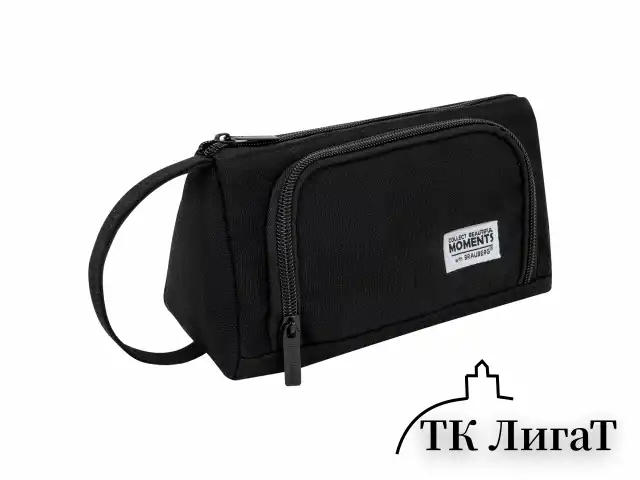 Пенал-косметичка BRAUBERG с ручкой, 1 откидная планка, полиэстер, 22x10х8 см, Black, 272339