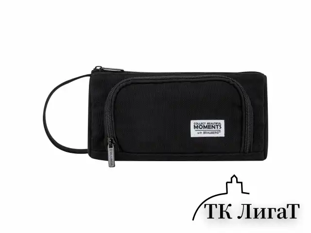 Пенал-косметичка BRAUBERG с ручкой, 1 откидная планка, полиэстер, 22x10х8 см, Black, 272339