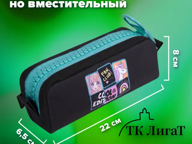 Пенал BRAUBERG с объемной "тракторной" молнией, 1 отделение, ткань, 22х8х6,5 см, "Cool anime", 272342