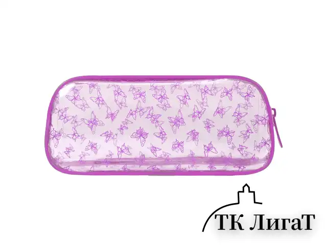 Пенал-косметичка BRAUBERG LUCENT на молнии, прозрачный, "Butterfly", 21х5х9 см, 272344