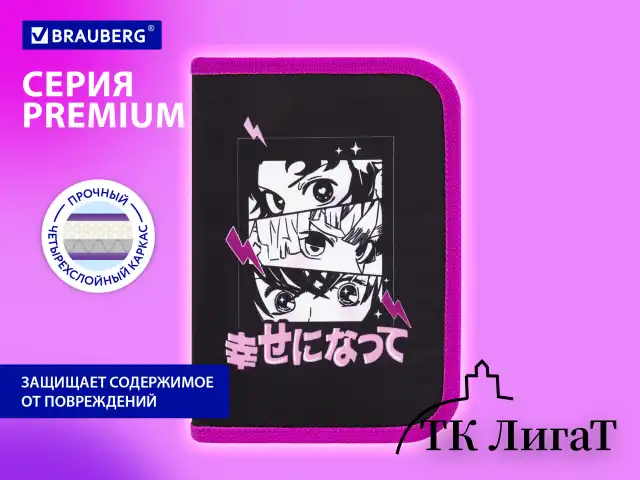 Пенал BRAUBERG с наполнением, 1 отделение, 1 откидная планка, 24 предмета, 21х14 см, "Anime movie", 272349