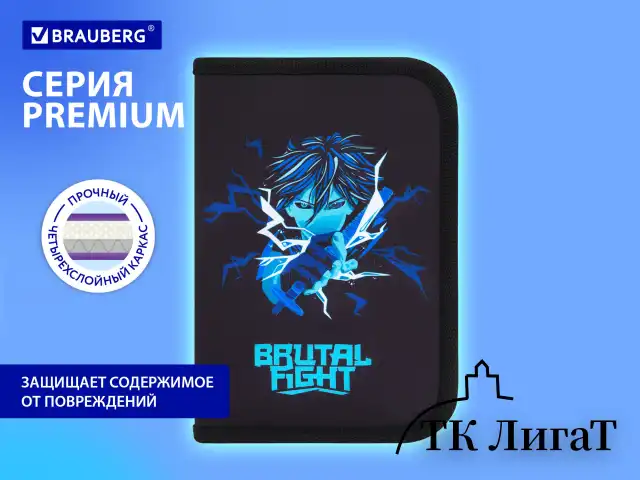Пенал BRAUBERG с наполнением, 1 отделение, 1 откидная планка, 24 предмета, 21х14 см, "Anime fight", 272354