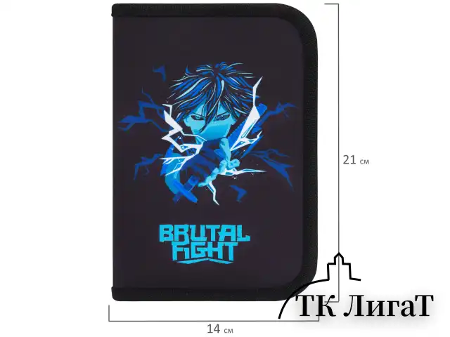 Пенал BRAUBERG с наполнением, 1 отделение, 1 откидная планка, 24 предмета, 21х14 см, "Anime fight", 272354