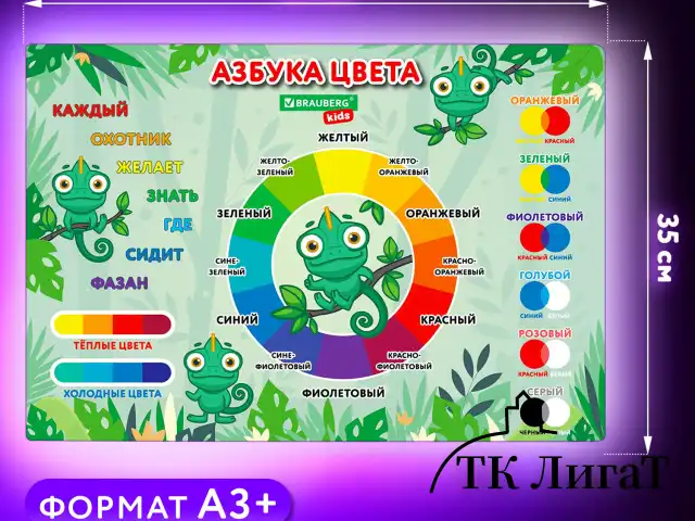 Настольное покрытие BRAUBERG KIDS для труда и творческих занятий, ПВХ, "Color map", 50х35 см, 272360
