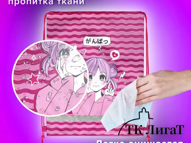 Мешок для обуви BRAUBERG KIDS, светоотражающая полоса, 46х36 см, "Anime style", 272391