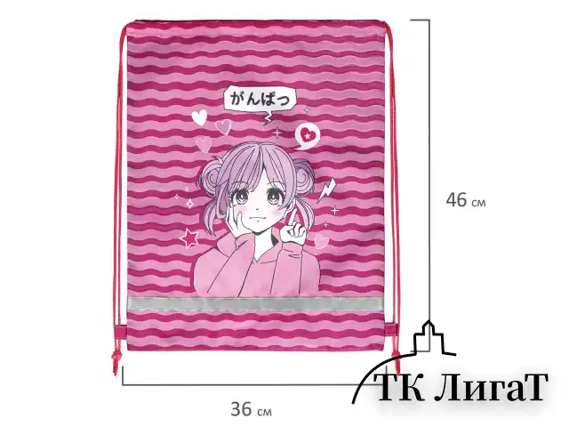 Мешок для обуви BRAUBERG KIDS, светоотражающая полоса, 46х36 см, "Anime style", 272391