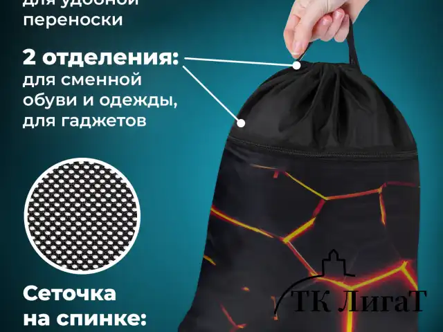 Мешок для обуви BRAUBERG БОЛЬШОЙ, с ручкой, карман на молнии, сетка, 49х41 см, "Keep out", 272405