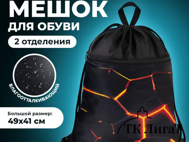 Мешок для обуви BRAUBERG БОЛЬШОЙ, с ручкой, карман на молнии, сетка, 49х41 см, "Keep out", 272405