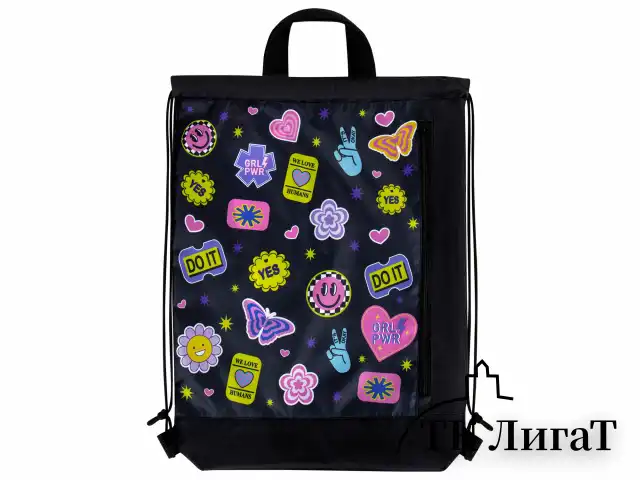 Мешок для обуви ЮНЛАНДИЯ с ручками, боковой карман на молнии, 46х36 см, "Patches", 272406