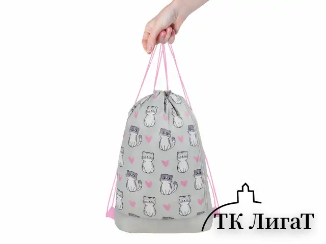 Мешок для обуви ЮНЛАНДИЯ с ручками, боковой карман на молнии, 46х36 см, "Kitties", 272407