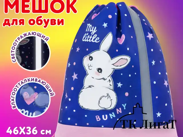 Мешок для обуви ЮНЛАНДИЯ, плотный, светоотражающая полоса, 46х36 см, "Fluffy tail", 272409