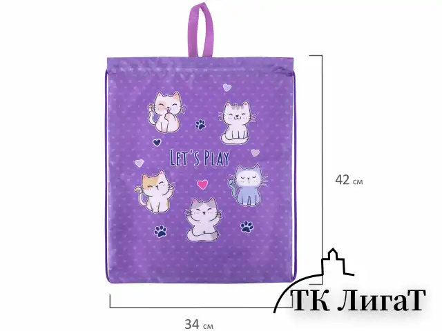 Мешок для обуви BRAUBERG KIDS, с петлей, 42х34 см, "Playing kittens", 272413