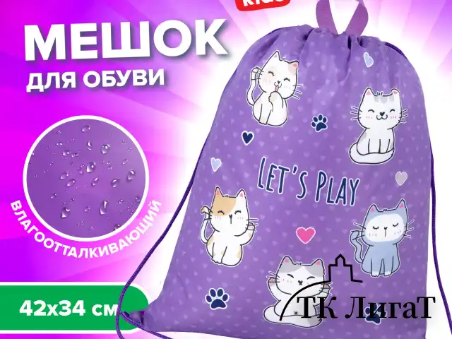 Мешок для обуви BRAUBERG KIDS, с петлей, 42х34 см, "Playing kittens", 272413