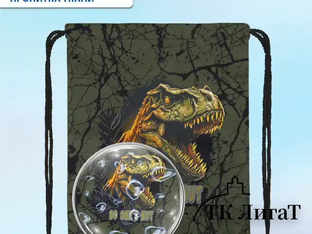 Мешок для обуви BRAUBERG PREMIUM, карман, подкладка, светоотражайка, 43х33 см, Dino attack, 272424
