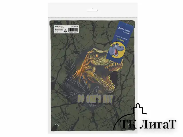 Мешок для обуви BRAUBERG PREMIUM, карман, подкладка, светоотражайка, 43х33 см, Dino attack, 272424