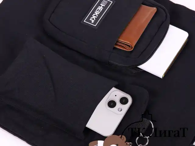 Сумка шоппер HEIKKI EQUIP (ХЕЙКИ), канвас, карманы, 38х35 см, черный, 272441