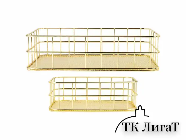 Органайзер для косметики корзинка 2 штуки из металла MONTE VITA, 24х16х6,3 см + 17х12х6 см, золото, 272483