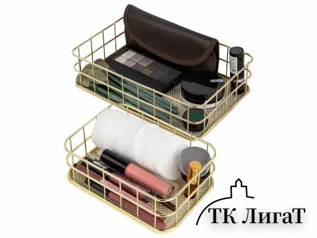 Органайзер для косметики корзинка 2 штуки из металла MONTE VITA, 24х16х6,3 см + 17х12х6 см, золото, 272483