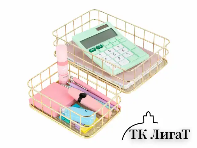 Органайзер для косметики корзинка 2 штуки из металла MONTE VITA, 24х16х6,3 см + 17х12х6 см, золото, 272483