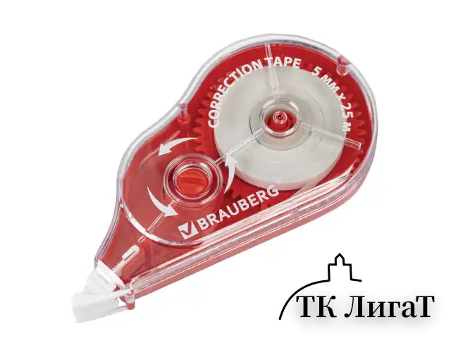 Корректирующая лента BRAUBERG MAXI PLUS, 5 мм х 25 м, механизм перемотки, корпус красный, блистер, 272501